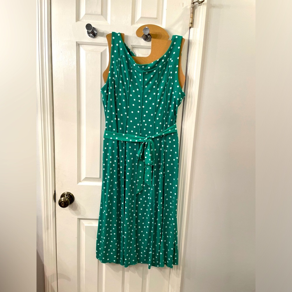 Vintage Harvé Benard by Benard Holtzman green polka dot dress w/sash💚 Size L/XL